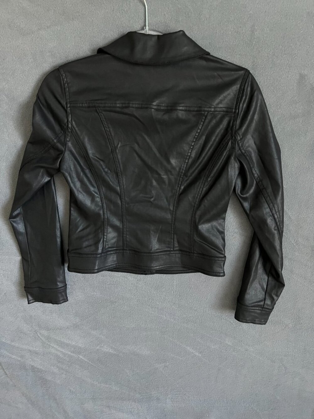 WHBM 2P Black Coated Denim Trucker Jacket Cropped Button Front - Picture 5 of 8